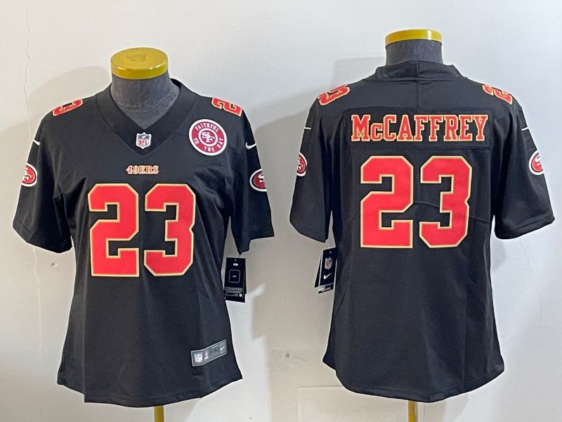 Women San Francisco 49ers #23 Mccaffrey Black Gold 2024 Nike Vapor Limited NFL Jersey style 12021->women nfl jersey->Women Jersey